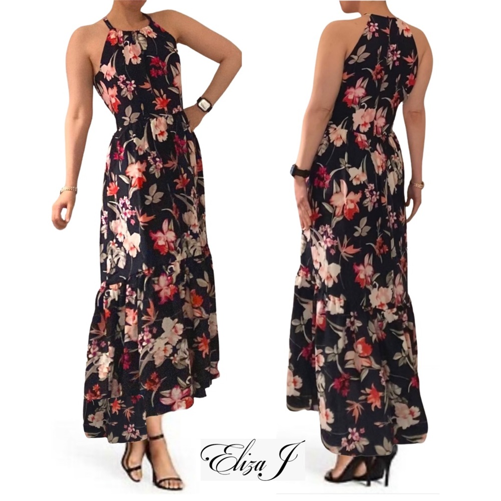 Eliza J Hatler dress hi low floral navy red pink